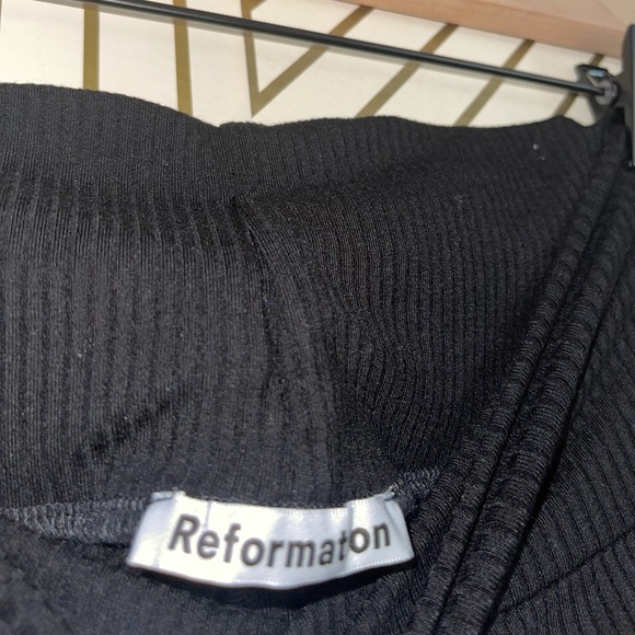 REFORMATION Kassia Tie Waist Rib Pants in Black - Picture 6 of 12